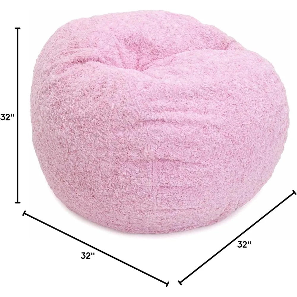 Faux Fur Bean Bag Chair for Kids, Convertible Chair Folds from Bean Bag to Lounger, As Seen on Shark Tank, Pink - You