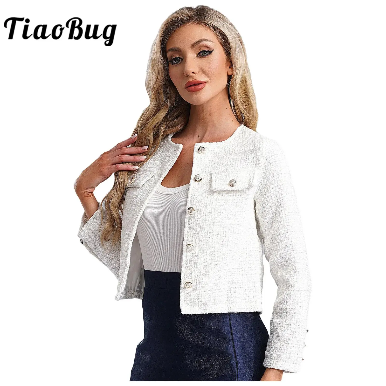 Women Fashion Jacket Elegant Long Sleeve Cropped Jacket Coat OL Lady Outerwear for Work Office Business Party Evening Shrug