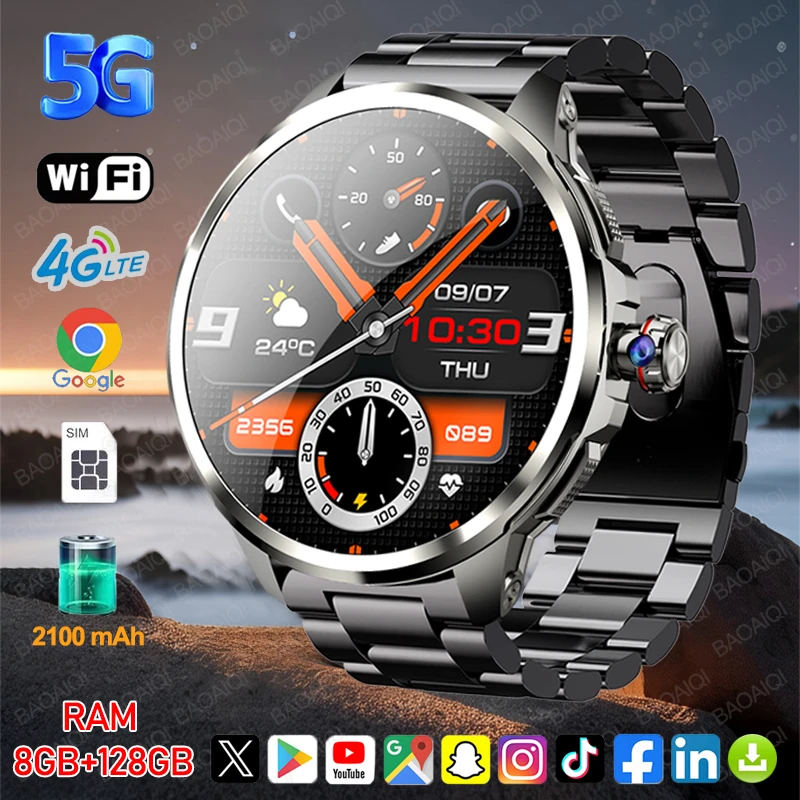 

5G/4G Full Network Smart Watch Men 1.95 inch AMOLED Screen 8GB+128GB RAM 900W Camera GPS WIFI Google APPS Android 9.0 Smartwatch