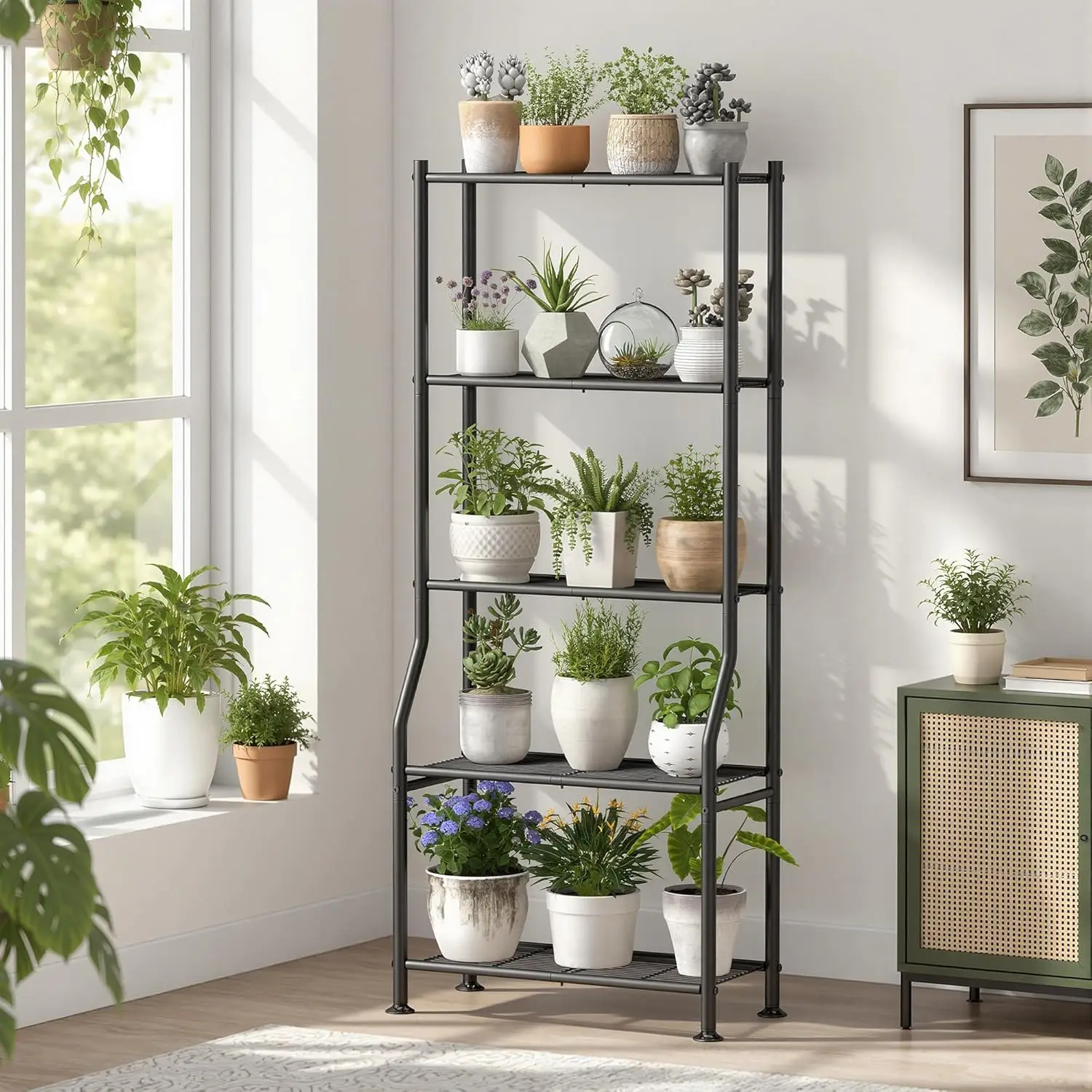 

5-Tier Plant Stand Indoor Outdoor, 64" Tall Ladder Shelf for Multiple Flower Pots, Black