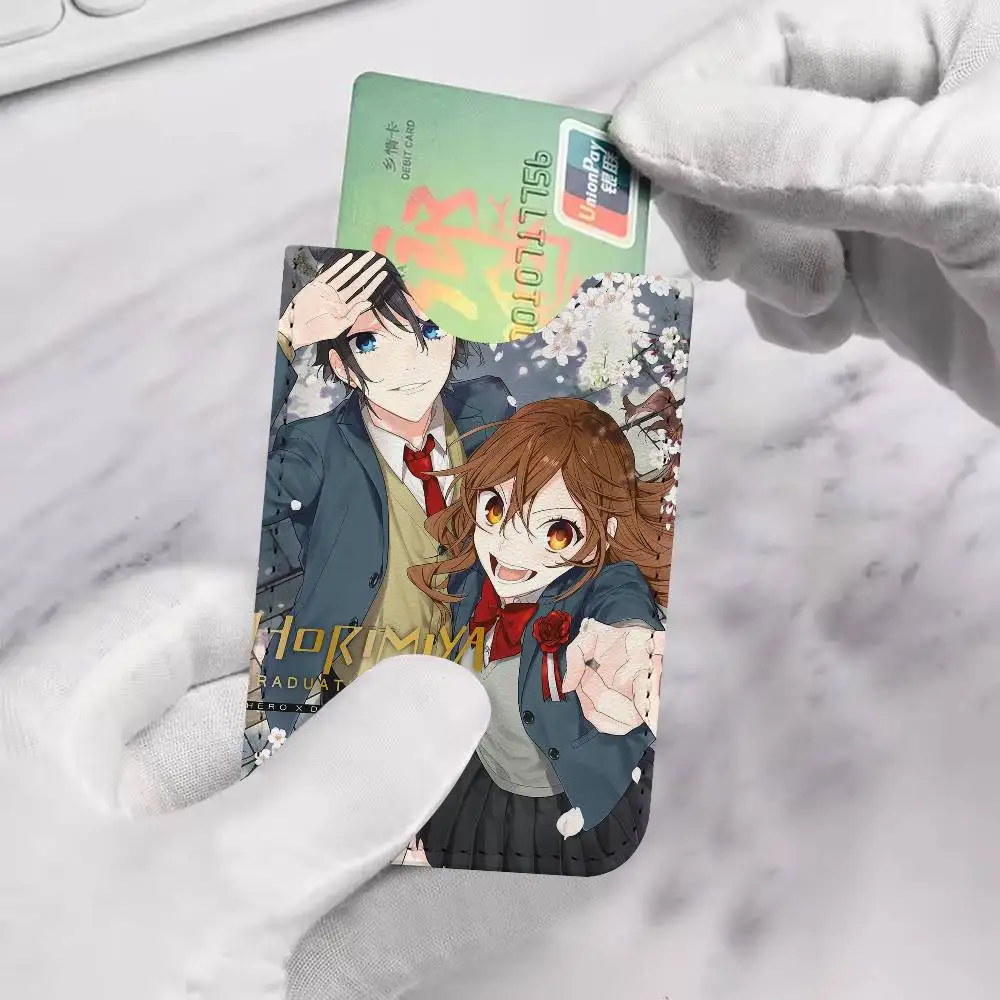 Anime Figure Horimiya Ultra-Thin Mini Leather Card Holder Wallets for Men Women Lightweight Soft Genuine Leather Credit Card