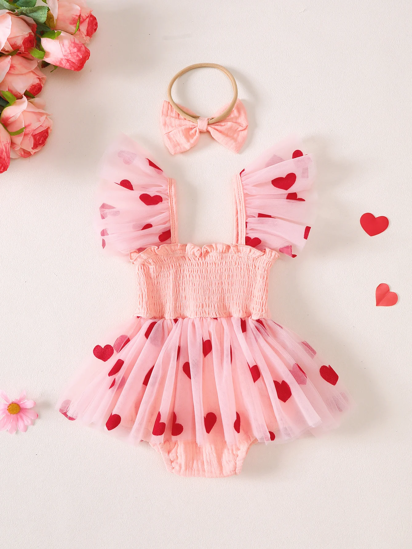 Princess Skirt with Headband for Baby Girls Summer Heart Patterned Infant Clothing Accessories