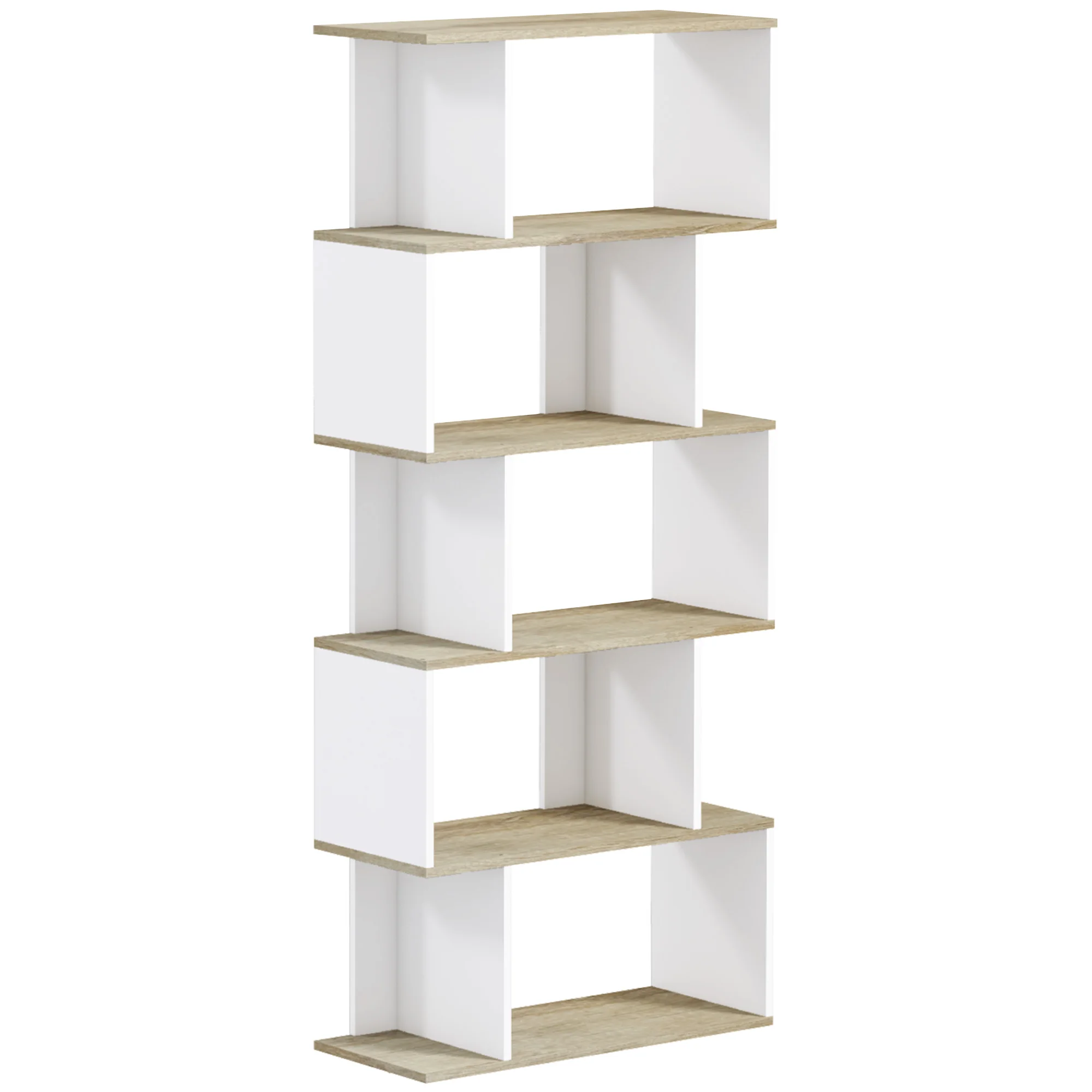 HOMCOM Bookshelf Nordic Style Bookshelf with 5 Shelves Cargo 25 kg for Study Office Living Room 70x29,5x163 cm Oak and White