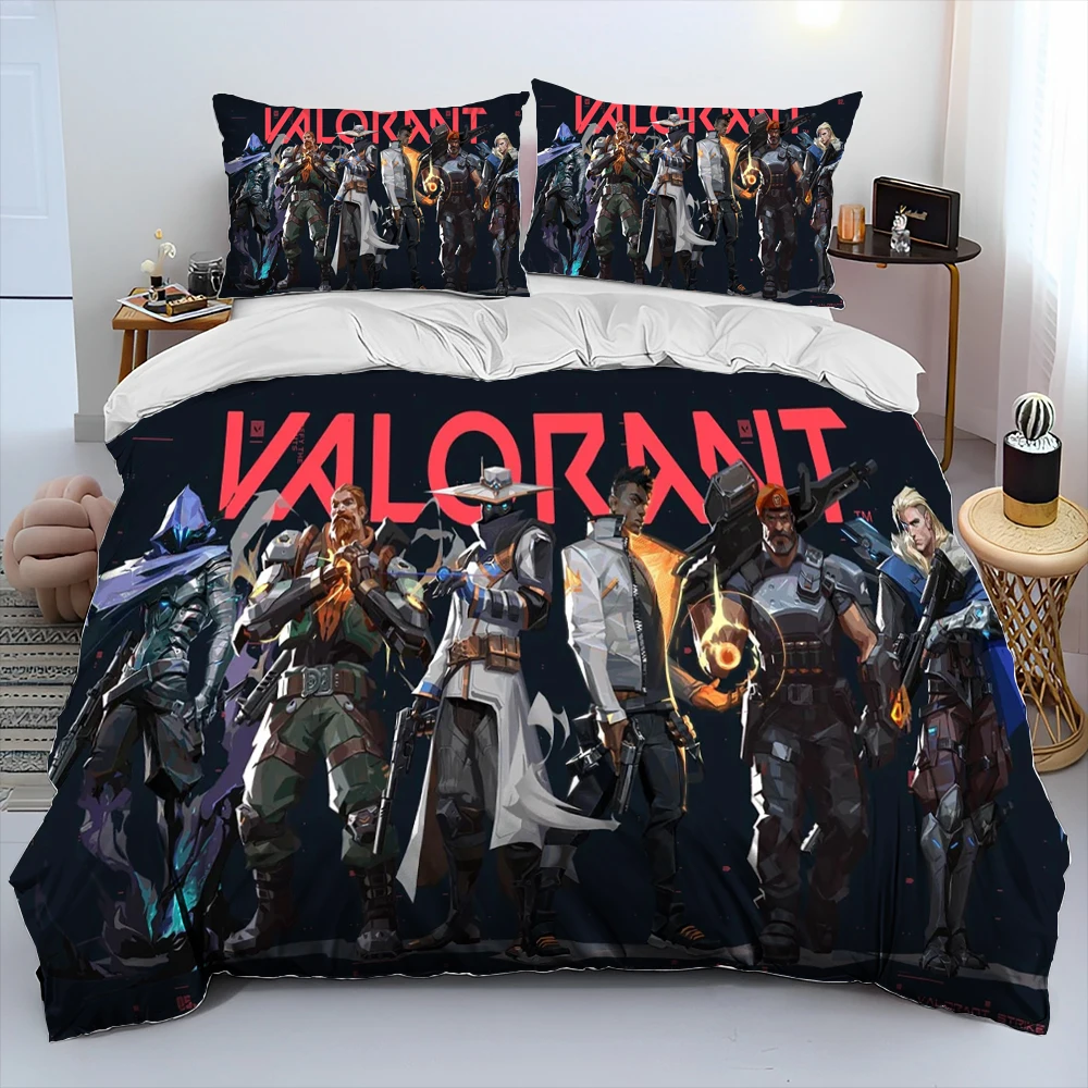 

3D VALORANT Game Gamer Cartoon Comforter Bedding Set,Duvet Cover Bed Set Quilt Cover Pillowcase,king Queen Size Bedding Set Kids