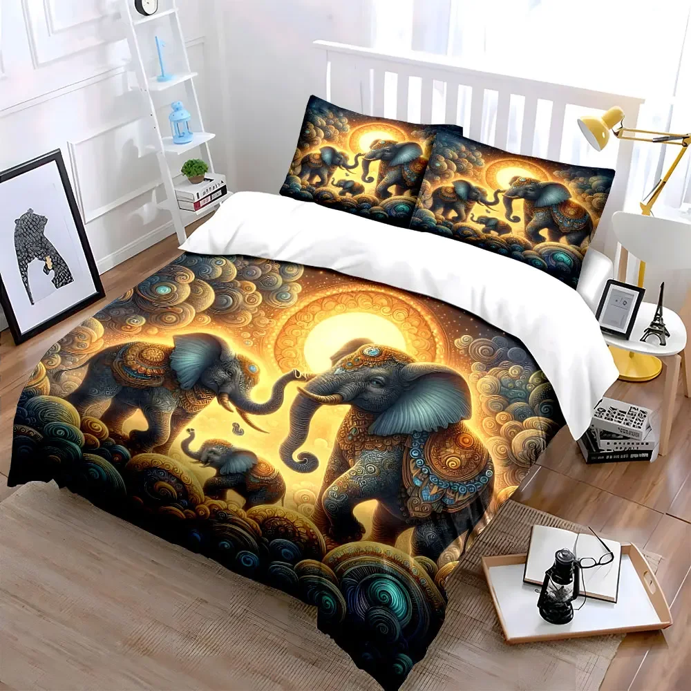 Decorative Elephant Art Set Multiple sizes kid's and adults' bedroom Exquisite 3PC bedding set, gift