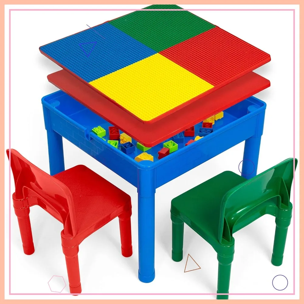 

5-in-1 Kids Activity Table and Chair Set with 25 XL Blocks - Yellow Red Green