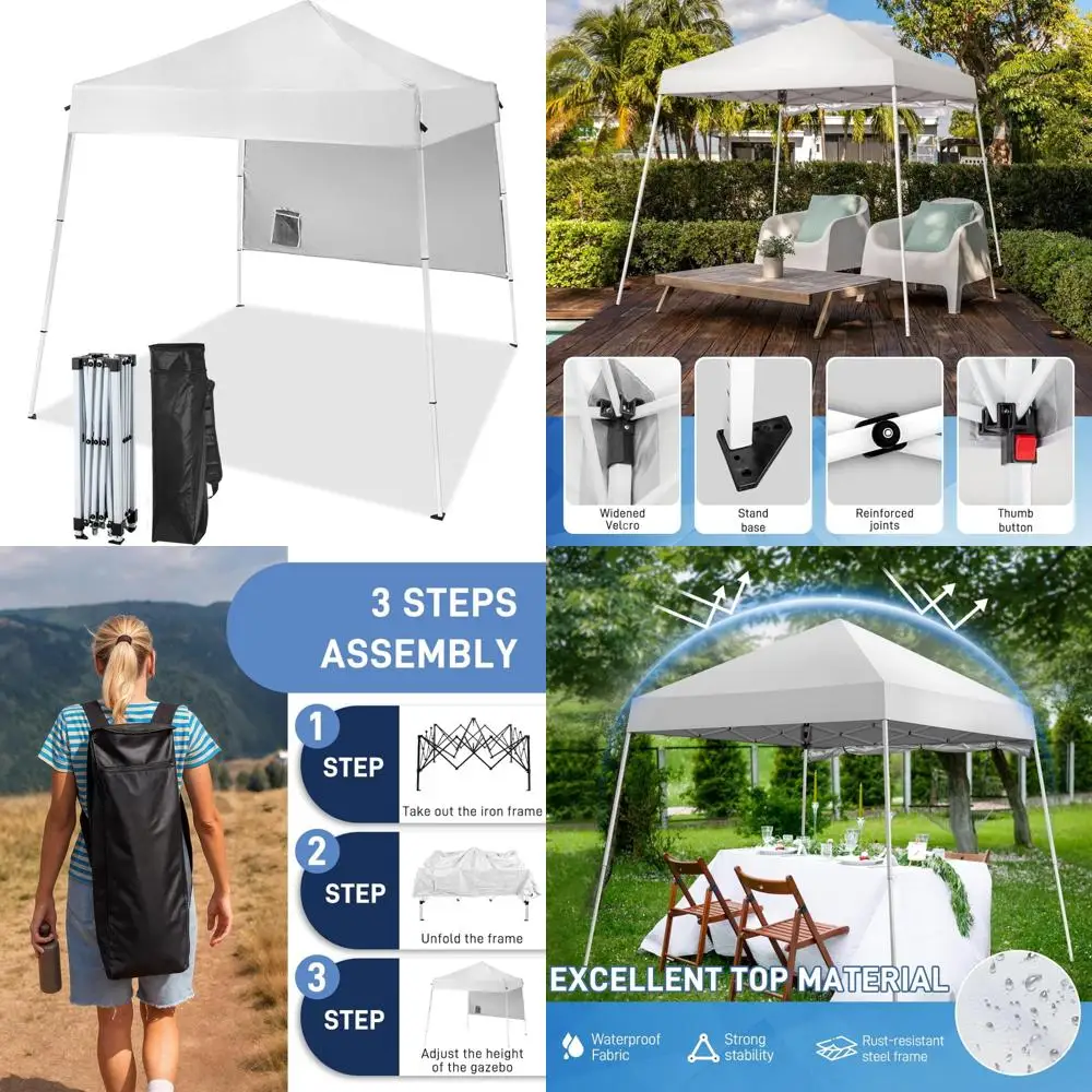 

Waterproof UV-Protected Instant Pop Up Canopy Tent 6x6, Commercial Grade Gazebo with Slanted Legs and One Side Panel