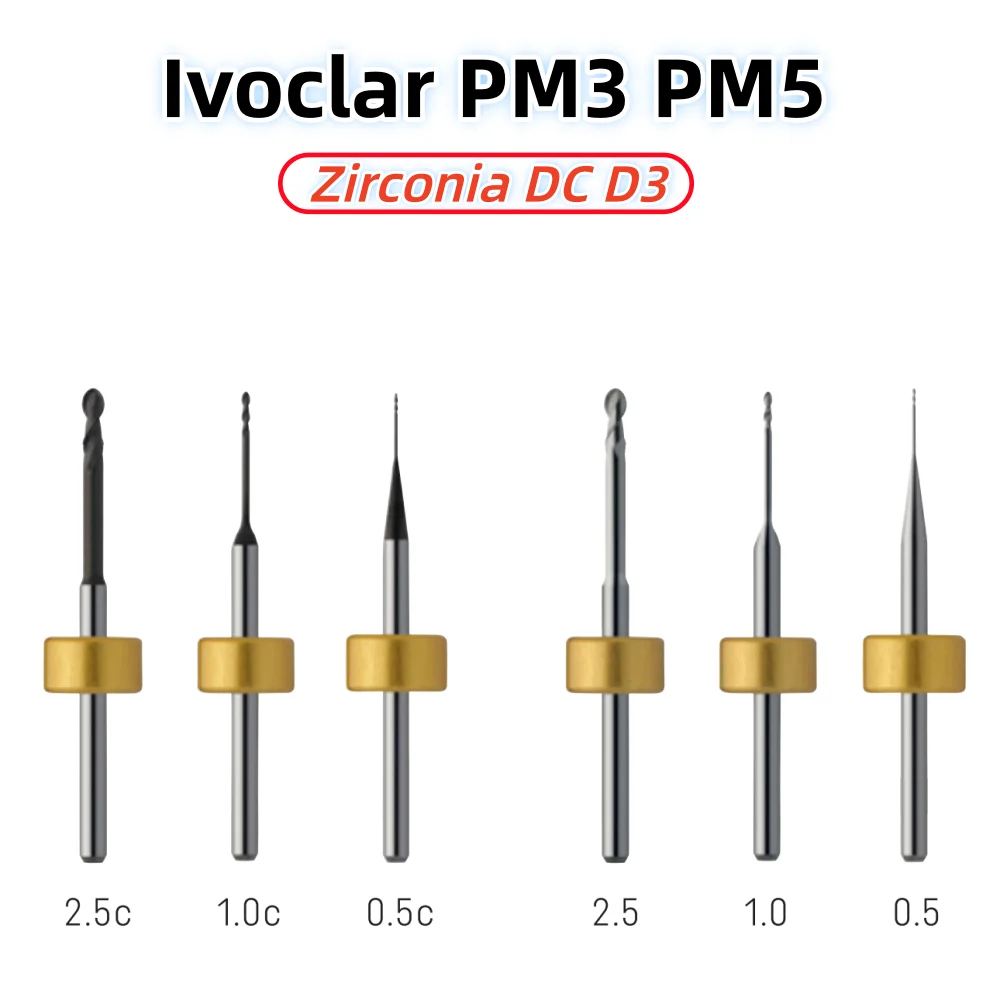 Ivoclar PM3 PM5 Dental Milling Burs for Zirconia PMMA Lithium Disilicate/Emax Metal WAX D3 DC Coating CAD CAM System Cutter Tool