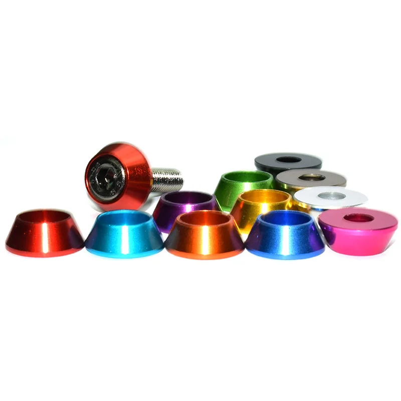 6061 Aluminum Cone Shims Washers For M2 M2.5 M3 M4 M5 M6 M8 Hex Socket Cap Screws, 11 Colors CNC Machined Model Gaskets
