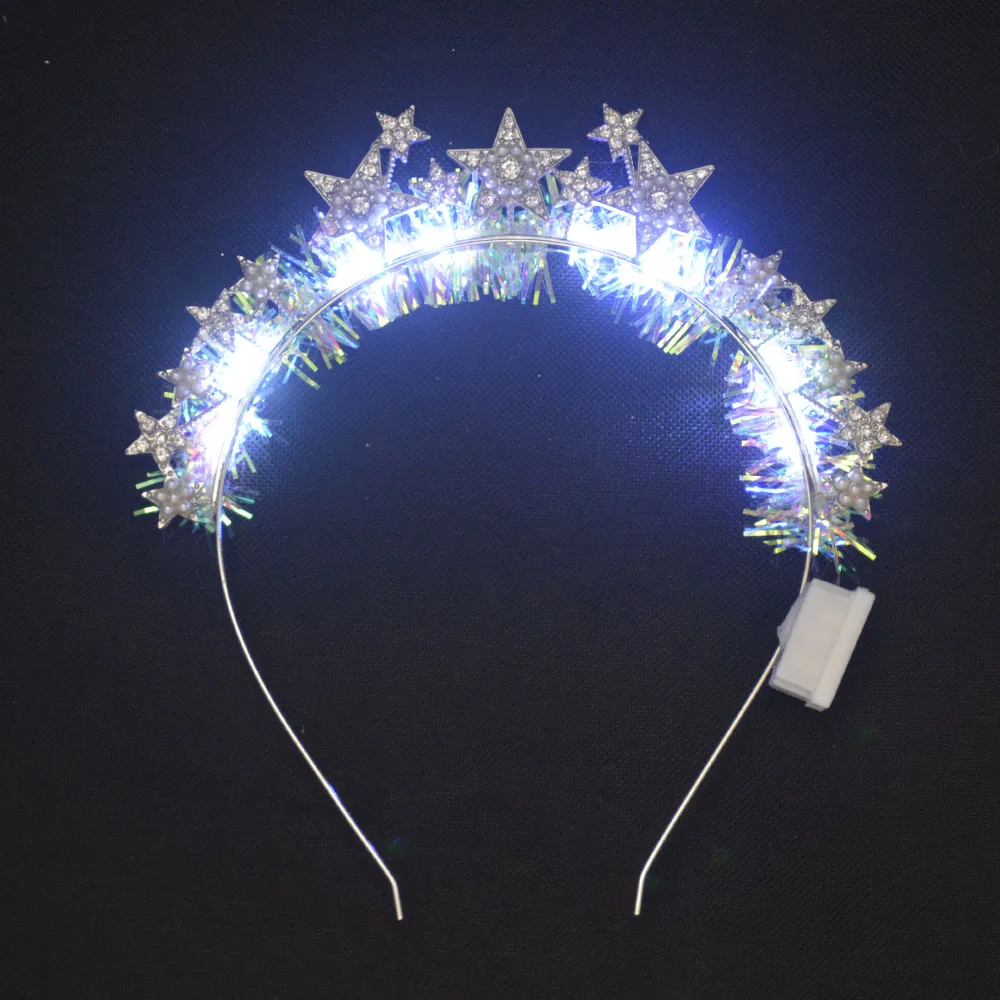 1pcs Flashing Light Up Glow Rhinestone Star Headband Crystal Bride Headpiece Princess Party  for Women Girls Wedding Festival