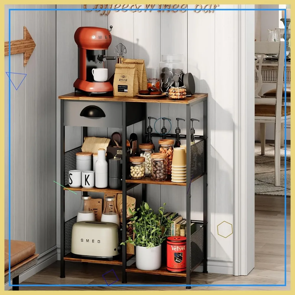 

Farmhouse Small Coffee Bar with Drawer, 5-Layer Staggered Stand for Kitchen or Living Room Space