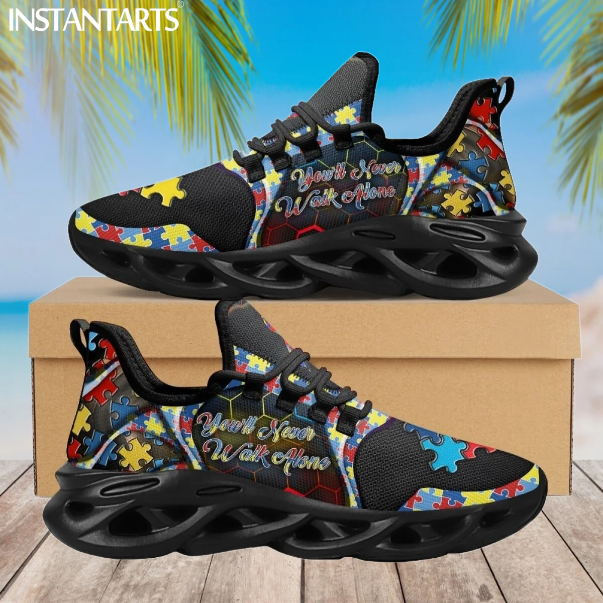 

Женские сетчатые кроссовки INSTANTARTS с аутизмом, женские кроссовки с круглым носком, повседневная обувь на платформе, дышащая прогулочная обувь с индивидуальным именем