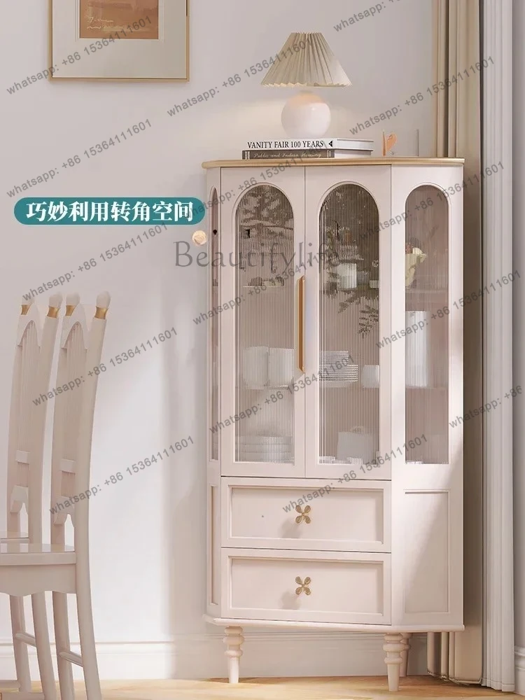 

light luxury solid wood corner cabinet living room dining side minimalist tall storage cabinet