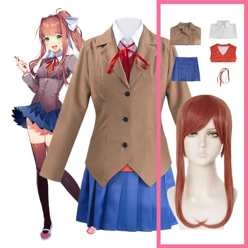 Anime Doki Doki Literature Club Monika Cosplay Costumes Sayori Yuri Natsuki Halloween Costumes for Women Dress Vestido Clothing