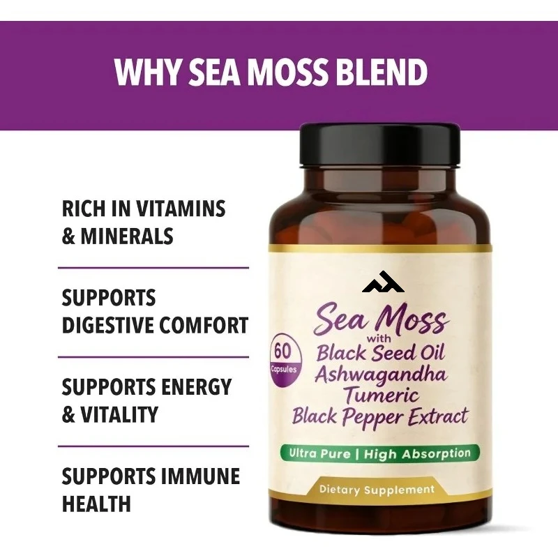 Seaweed Capsules Contain Black Seed Oil, Turmeric, and Black Pepper - Supporting Overall Health  60 Capsules