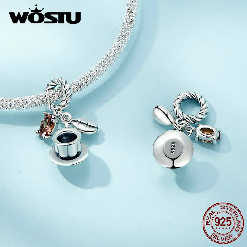 WOSTU 925 Sterling Silver Coffee Hanging Bead Basketball Pendant HOT Leisure Charms Fit Orignal & Bracelet Necklace Jewelry Gift