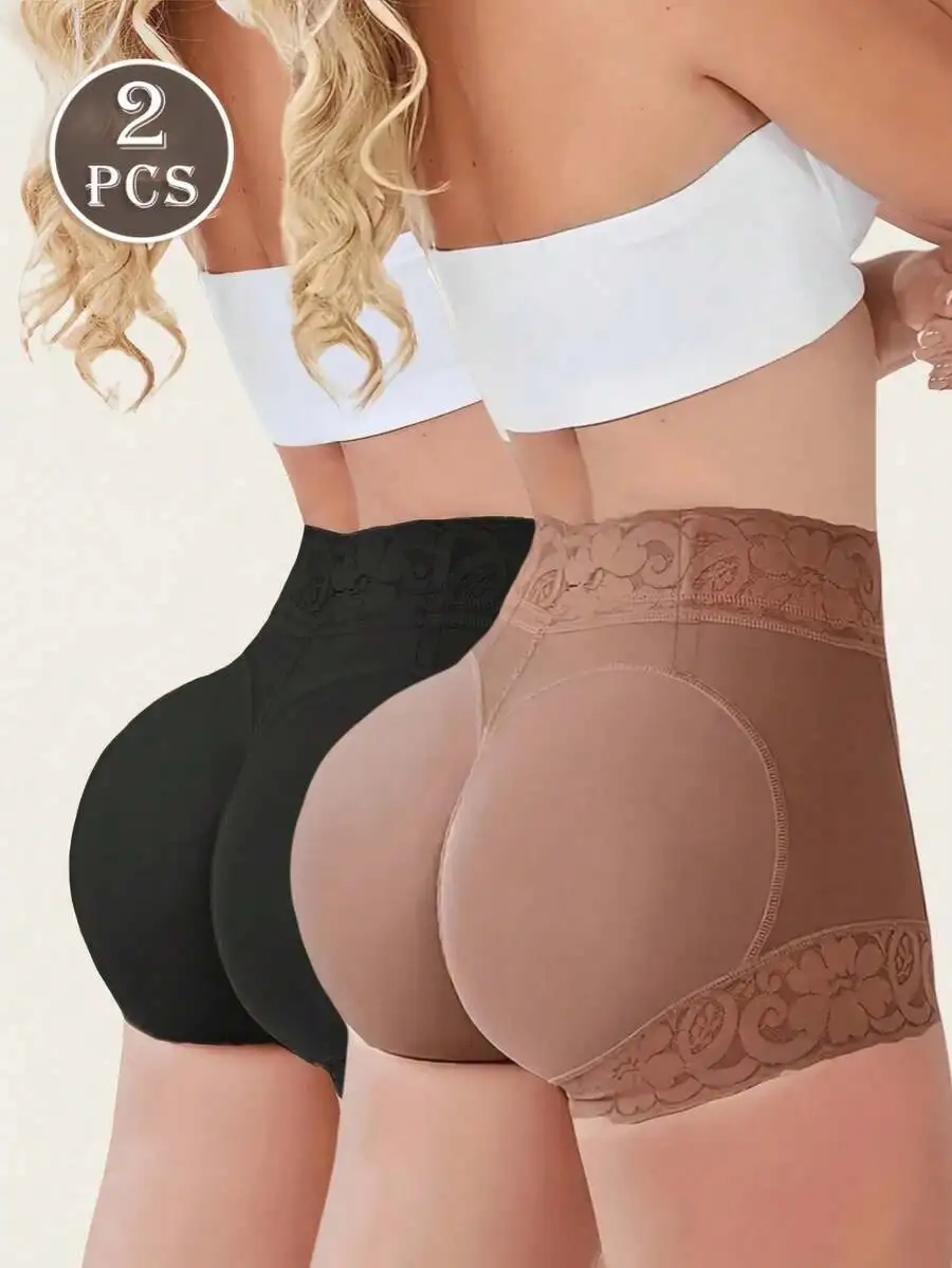 

2PCS Women High Waist Lace Shapewear Panty Tummy Control Butt Lifting Daily Wear