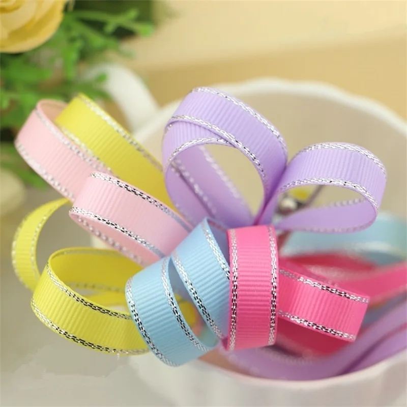 Mix 12Colors 9mm 6mm Silver Edge Grosgrain Solid Ruban Ribbons DIY Handmade Tapes Gift Packing Clothing Shoes & Hats Accessories