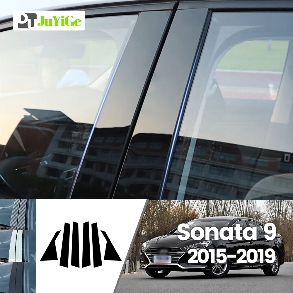 For Hyundai Sonata 9 2015-2019 2016 2017 2018 Bright Black Carbon Fibre Window Door B C Sticker