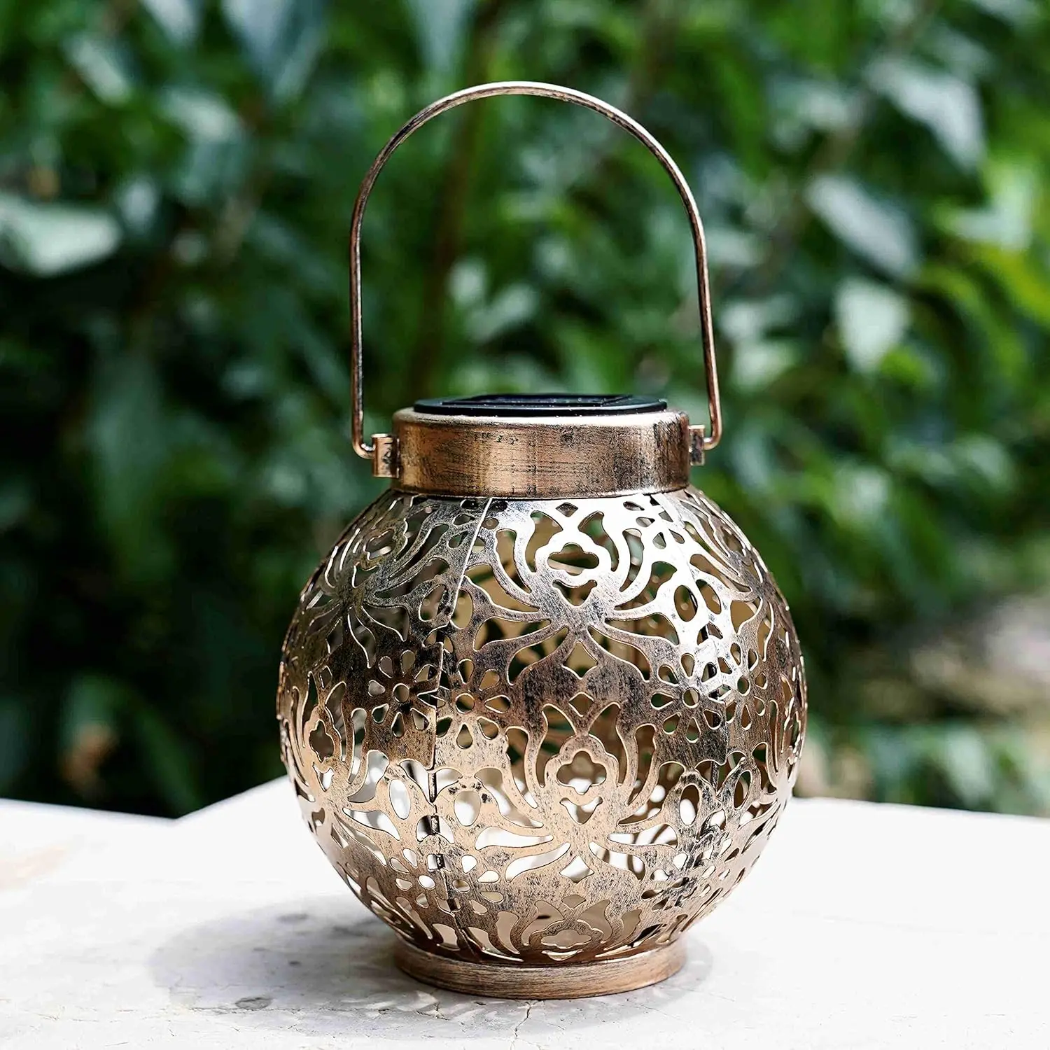 1-6PCS Moroccan Solar Lanterns Outdoor Waterproof Metal Hanging LED Lights for Patio Lawn Garden Porch Tabletop