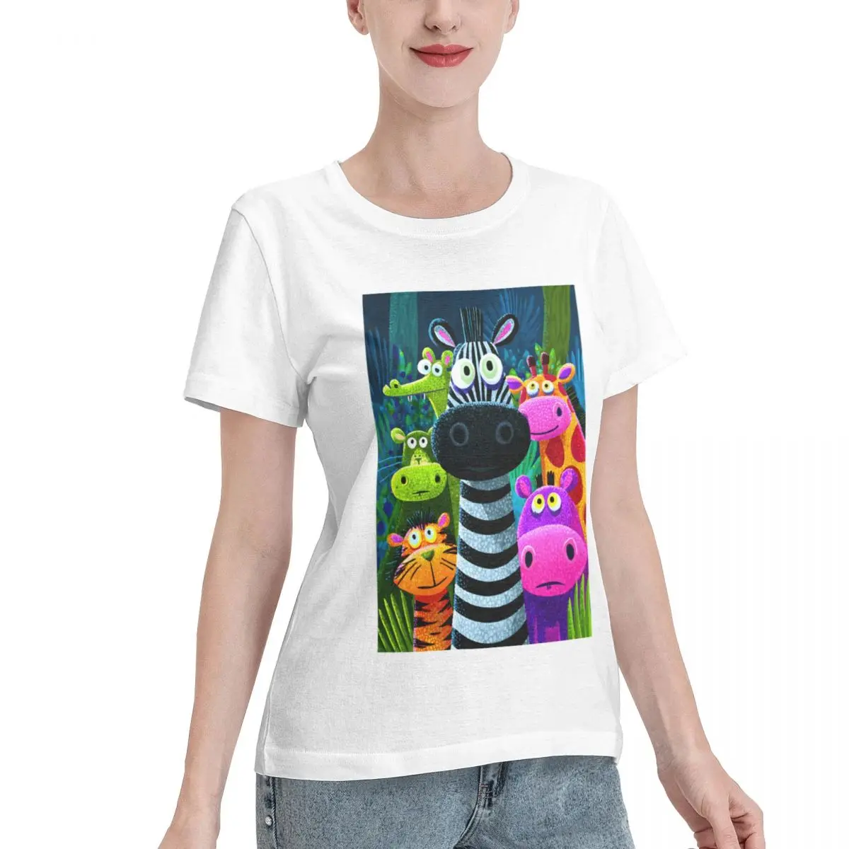 Bargain Price Funny Animal Cute Cartoon Illustration Women's T-shirt Soft Casual Female Casual Tshirt