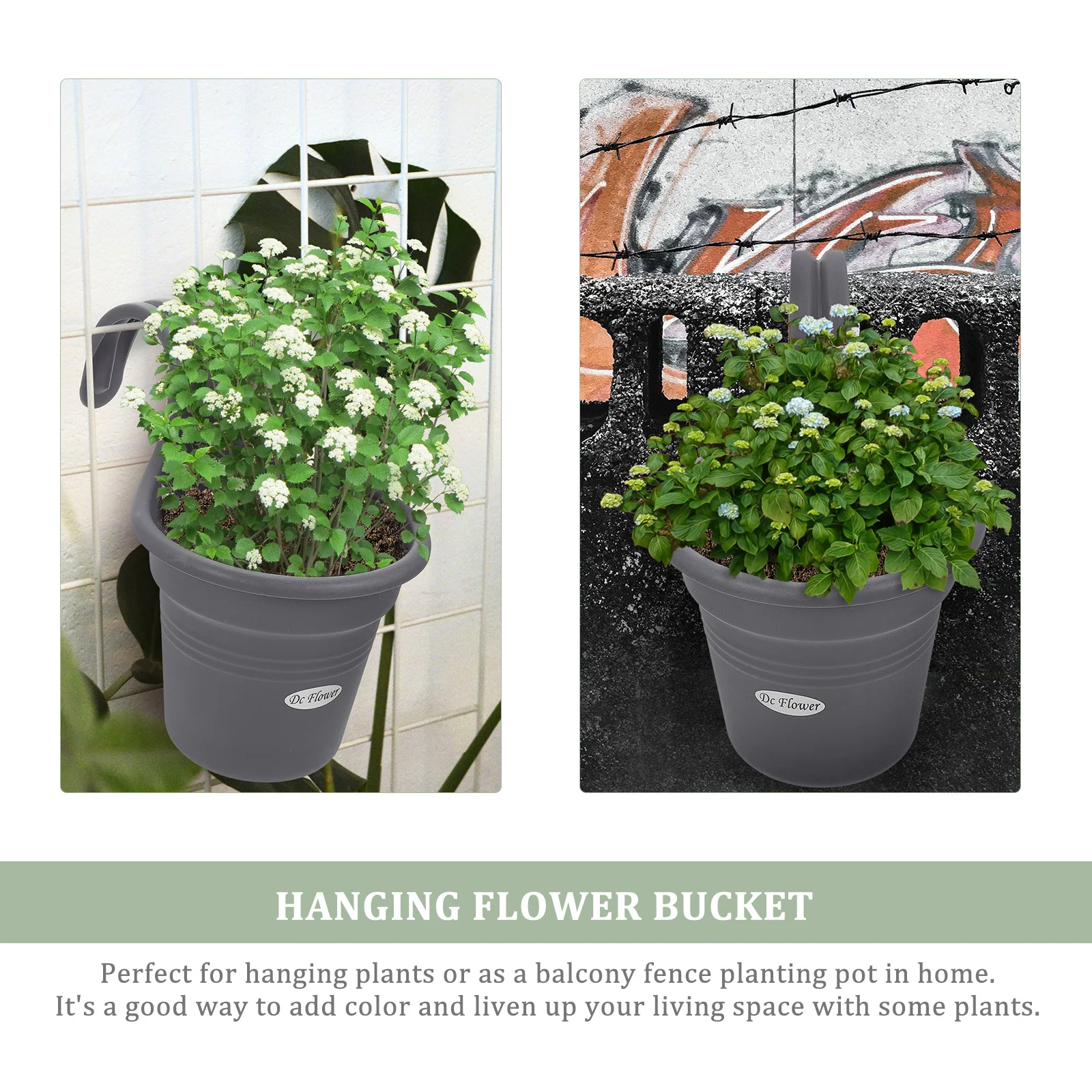 

Wall Hanging Pot Hanging Flower Bucket Fence Basket Planter Decor Planting Bucket Balcony Garden