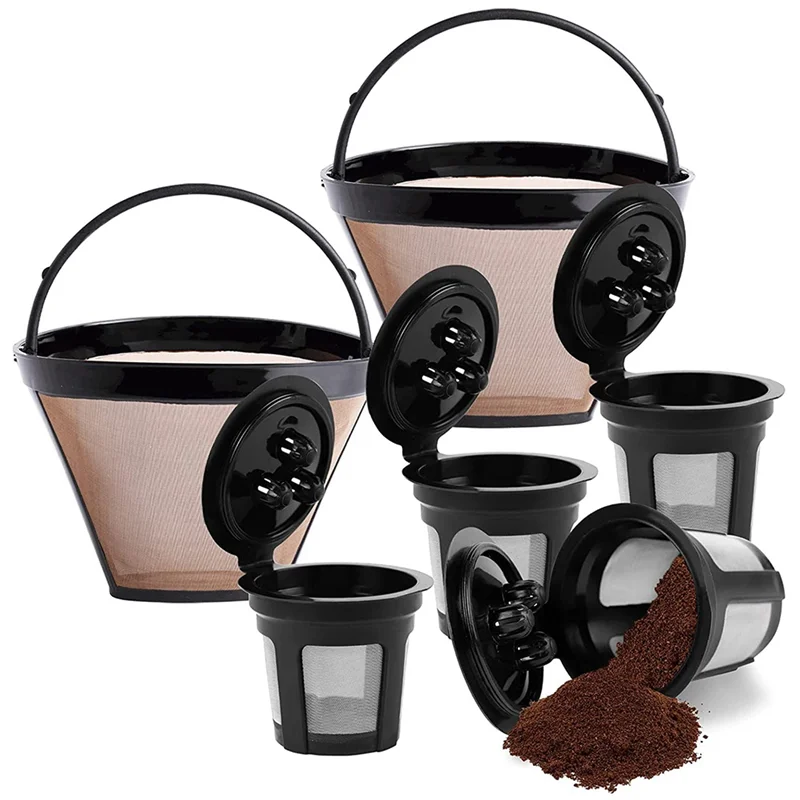 2 Pack Reusable Cone Coffee Filter & 4 Pack Reusable Coffee Pods for Ninja Dual Brew Coffee Maker, Coffee Filter