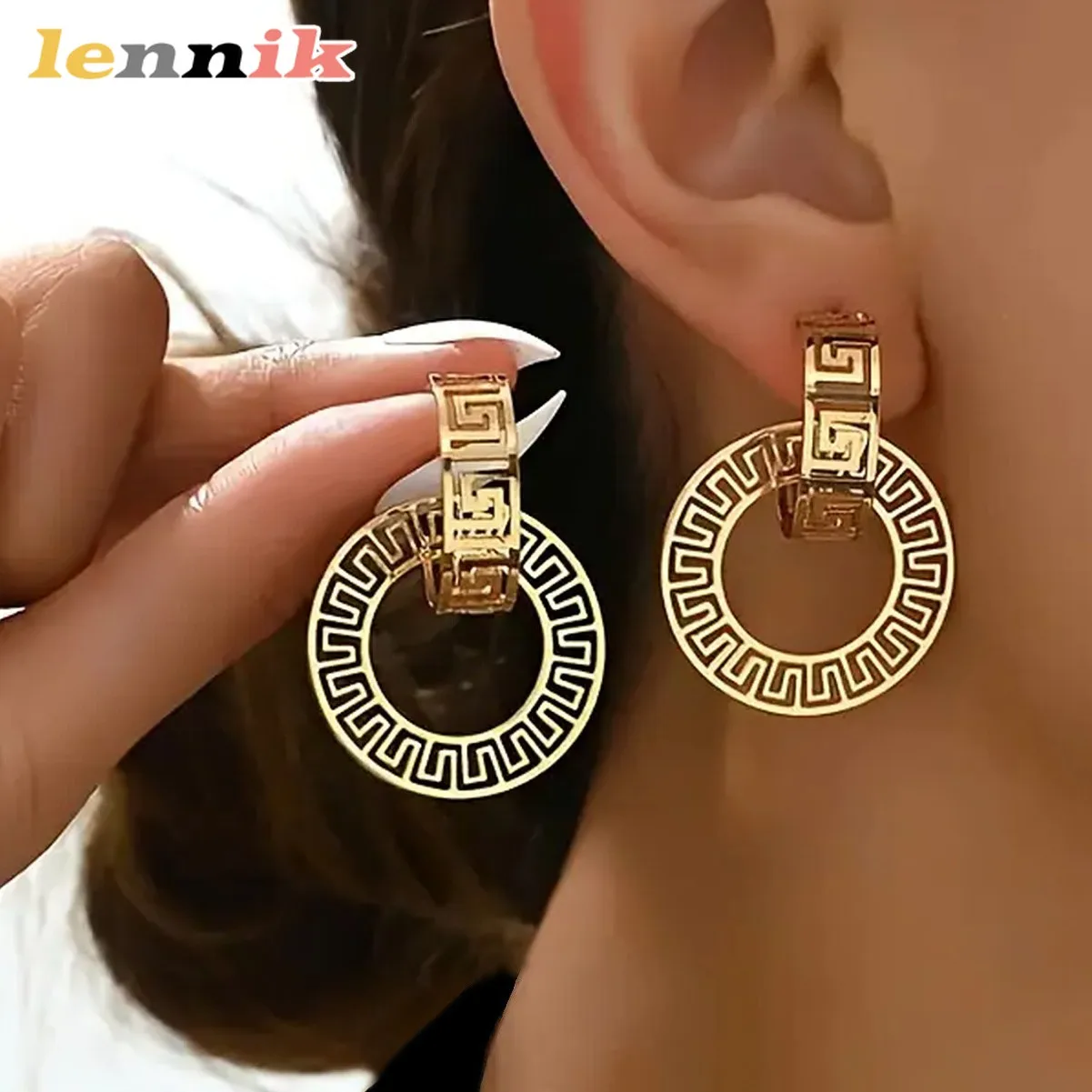 LENNIK European Fashion Earrings, Hollow Geometric Dangle Niche Vintage, French Street Luxury Women’s Jewelry, Perfect Gift