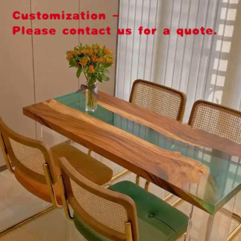 custom.Durable Modern Minimalist Natural Solid Wood Dining Table Epoxy Resin River Art Waterproof Hotel Furniture Dining