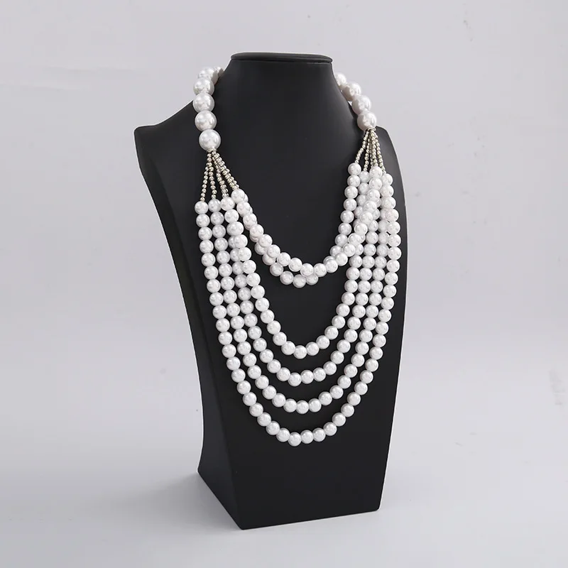 Fashion cross-border multi-layer pearl necklace earrings set exaggerated temperament long sweater chain women's accessories