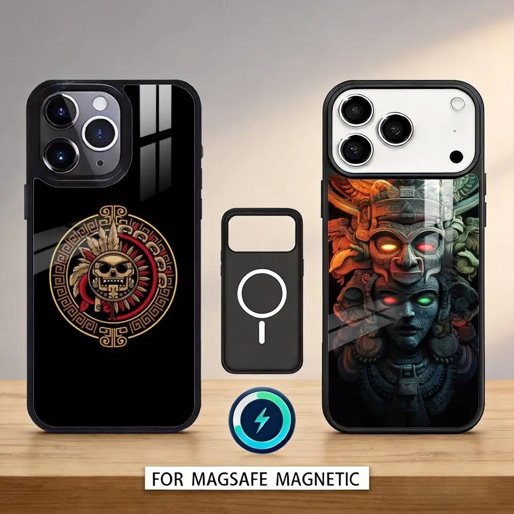 

M-Mayan A-Aztec Calendar Statue Phone Case Magnetic For iPhone17 16 15 14 13 12 Pro Max For Magsafe Wireless Charging Cover