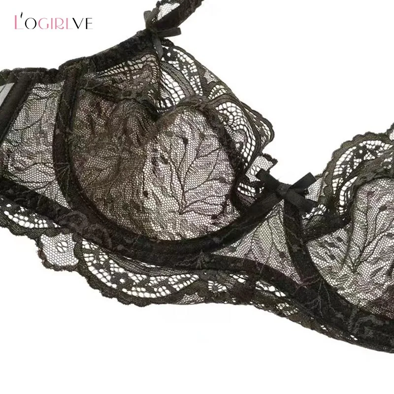 Logirlve Ultrathin Bra Transparent Brassiere Sexy Underwear Plus Size Cup Embroidery Women Lingerie Lace Bras Hollow out 6pcs