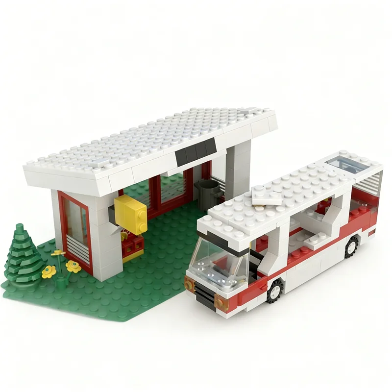 196pcs MOC Town Classic Bus Stop Model Building Blocks Christmas Gift Architecture Assemble DIY Toys Creative Idea Education