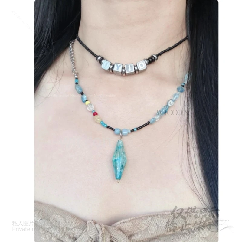 أنيمي لعبة الحب والعميق الفضاء رافاييل الزبرجد الطبيعي سحق حجر قلادة ملحق هدية الصيف الشاطئ تأثيري الدعامة زي