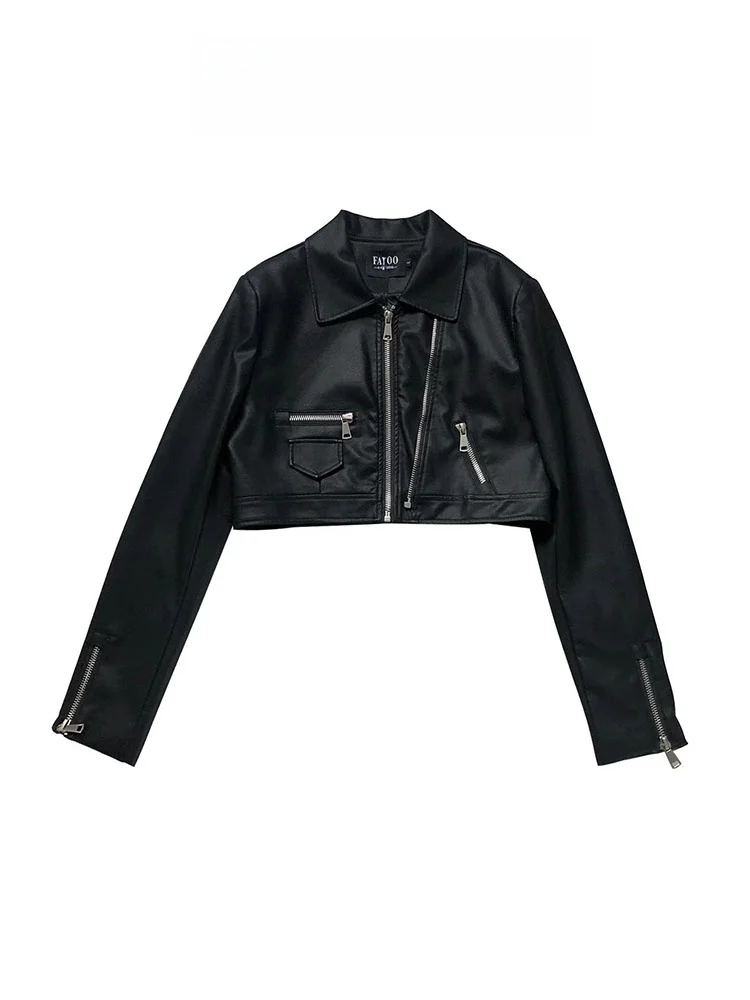 

Bla Leather Jaet ort Sle Women's Motorcycle PU Coat Spring Autumn New Design Little Girl Spicy Girl Faion Outerwear