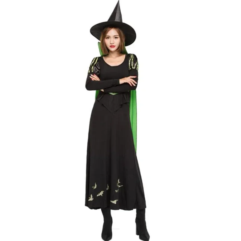 Costumes de Vampire de Sorcière d'Halloween pour Femme Adulte, Noir Effrayant, ixde Carnaval, Spectacle, Drame, Masade, Vêtements Tim avec Chapeau