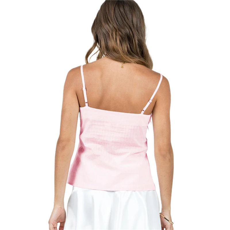 Tank Tops Sexy Crop Vest Lace Patchwork Female Spaghetti Straps V-neck Pink Summer Women Fashion Backless Tank Top