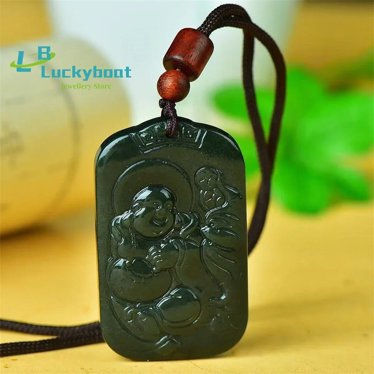 Natural Hetian Qingyu Buddha Maitreya Pendant Simple and Generous Personalized Fashion Versatile for Men and Women