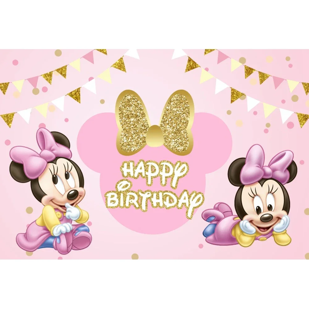 Latar Belakang Fotografi Dekorasi Pesta Ulang Tahun Pertama Bayi Perempuan Minnie Mouse Latar Belakang Pemotretan Fotografi Studio Foto