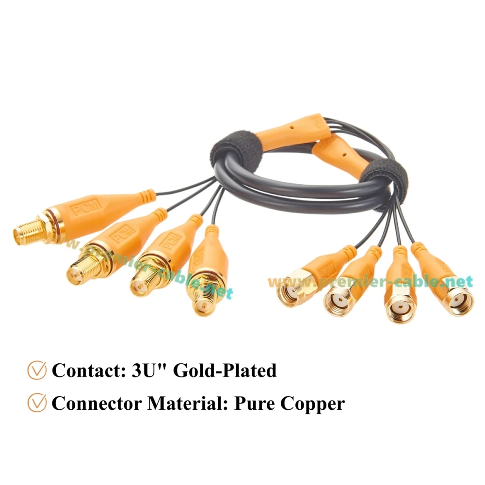 4-in-1 RP-SMA Stecker auf Buchse Schottkabel 50 Ohm Verlustarmes HF-Koaxial-Verlängerungskabel 4x4 MIMO für Antenne, WLAN-Router, GPS – Detail 6