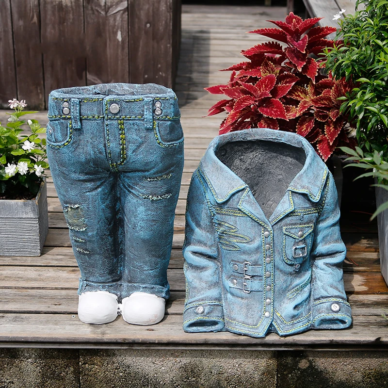 Outdoor Gardening Jeans Flowerpot Figurines Crafts Courtyard Garden Green Meaty Plant Furnishings Decoration Villa Ornaments Art