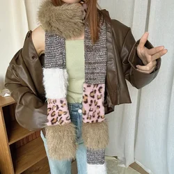 Leopard Print Splicing Scarf Occident Hot Chick Narrow Women's Fashion Decorative Small Scarf Neck Warmer Clothing Accessories