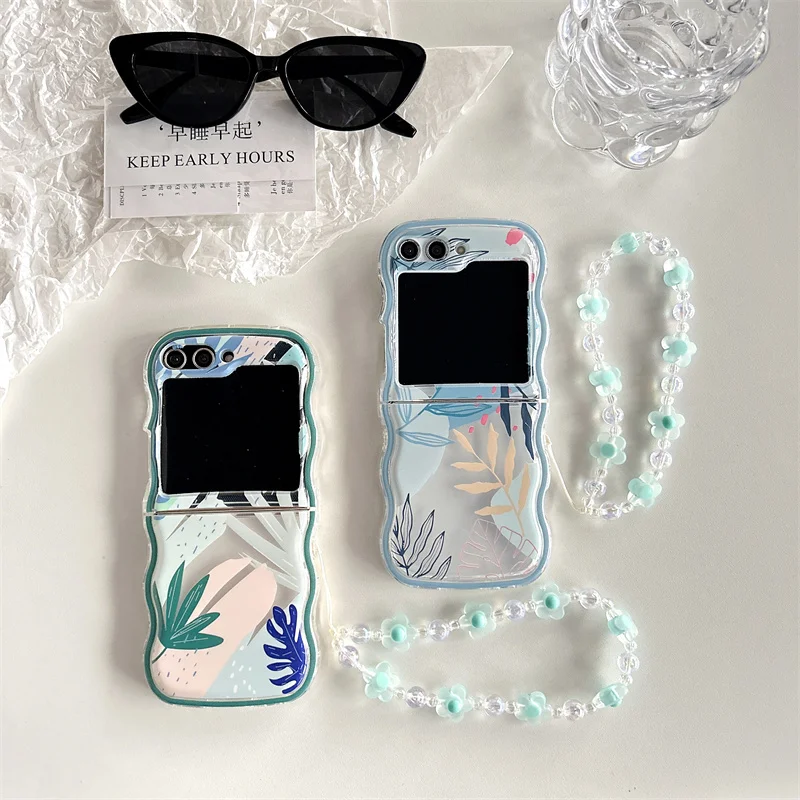 Cute Leaf Bracelet Phone Cases For Samsung Galaxy Z Flip 5 4 3 ZFlip5 Z Flip5 ZFlip 5 Wave Shockproof Back Cover