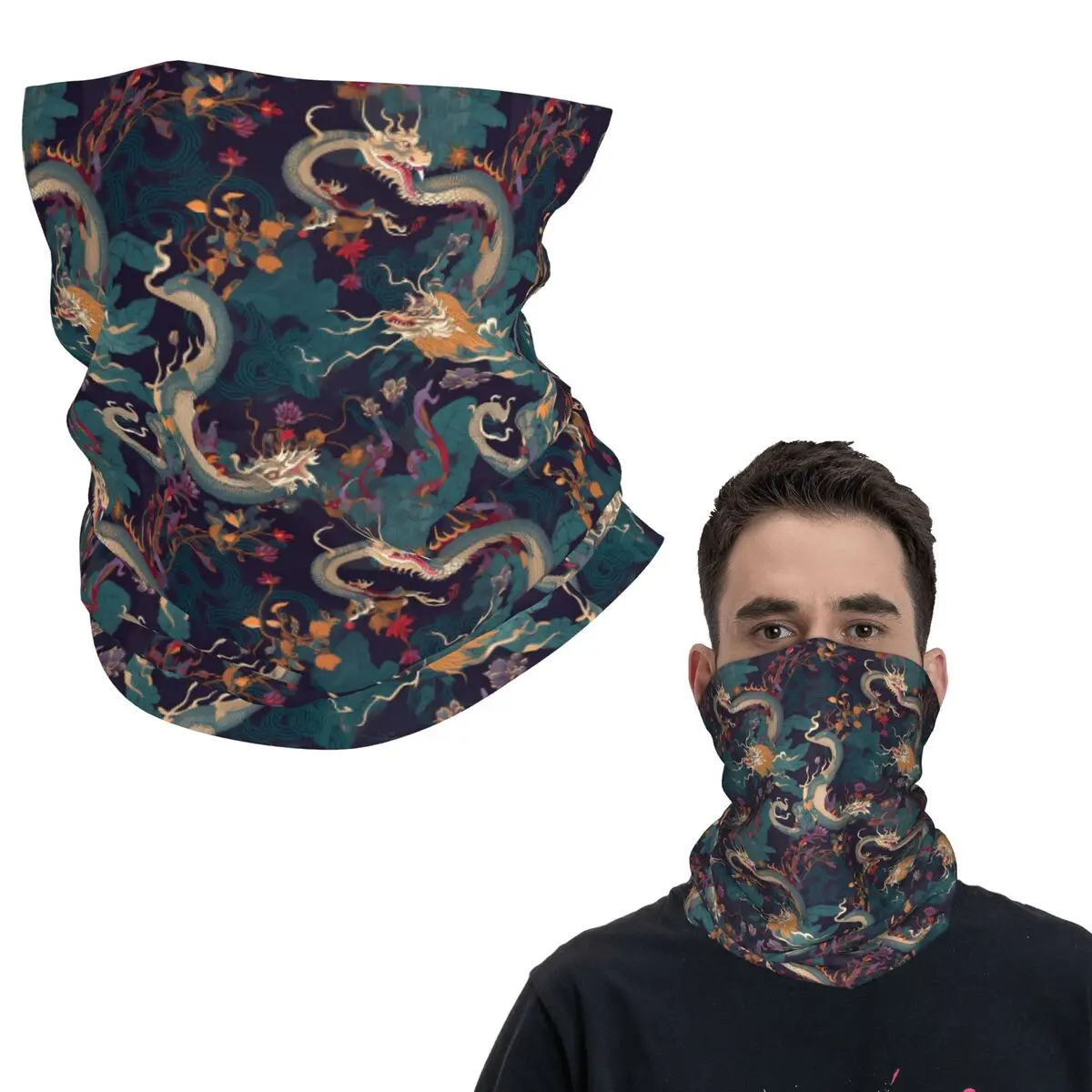 

Художественный китайский бандана с мотивом дракона, гетры с принтом, шарф для лица, многофункциональная Балаклава, унисекс, для взрослых, зима