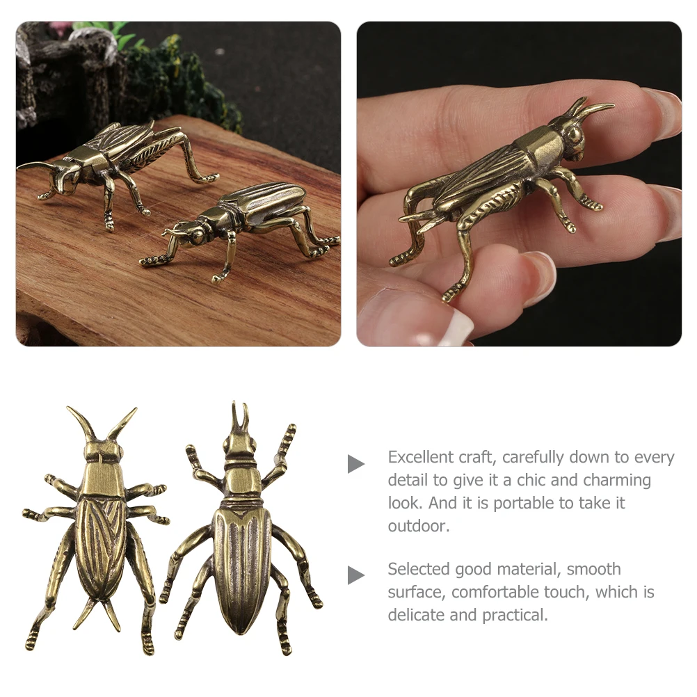 

2Pcs Copper Beetle Figurine Brass Desktop Decoration Realistic nament Retro Mini Statues Smooth Metal Home