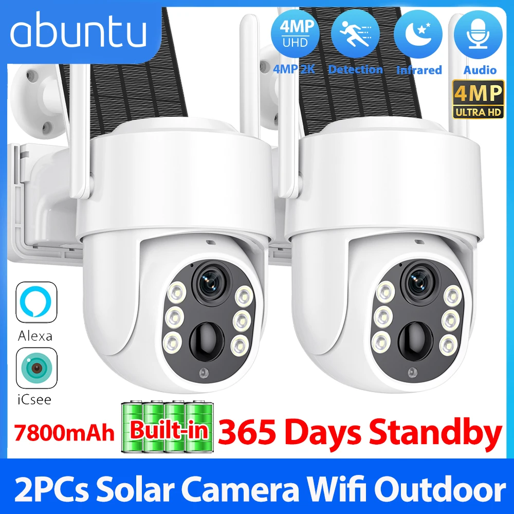 2PCs Telecamera Solare Wifi Esterna Impermeabile 4MP 2K ICsee Telecamera di Sorveglianza Senza Fili 365 Giorni in Standby Visione Notturna CAM di Sicurezza