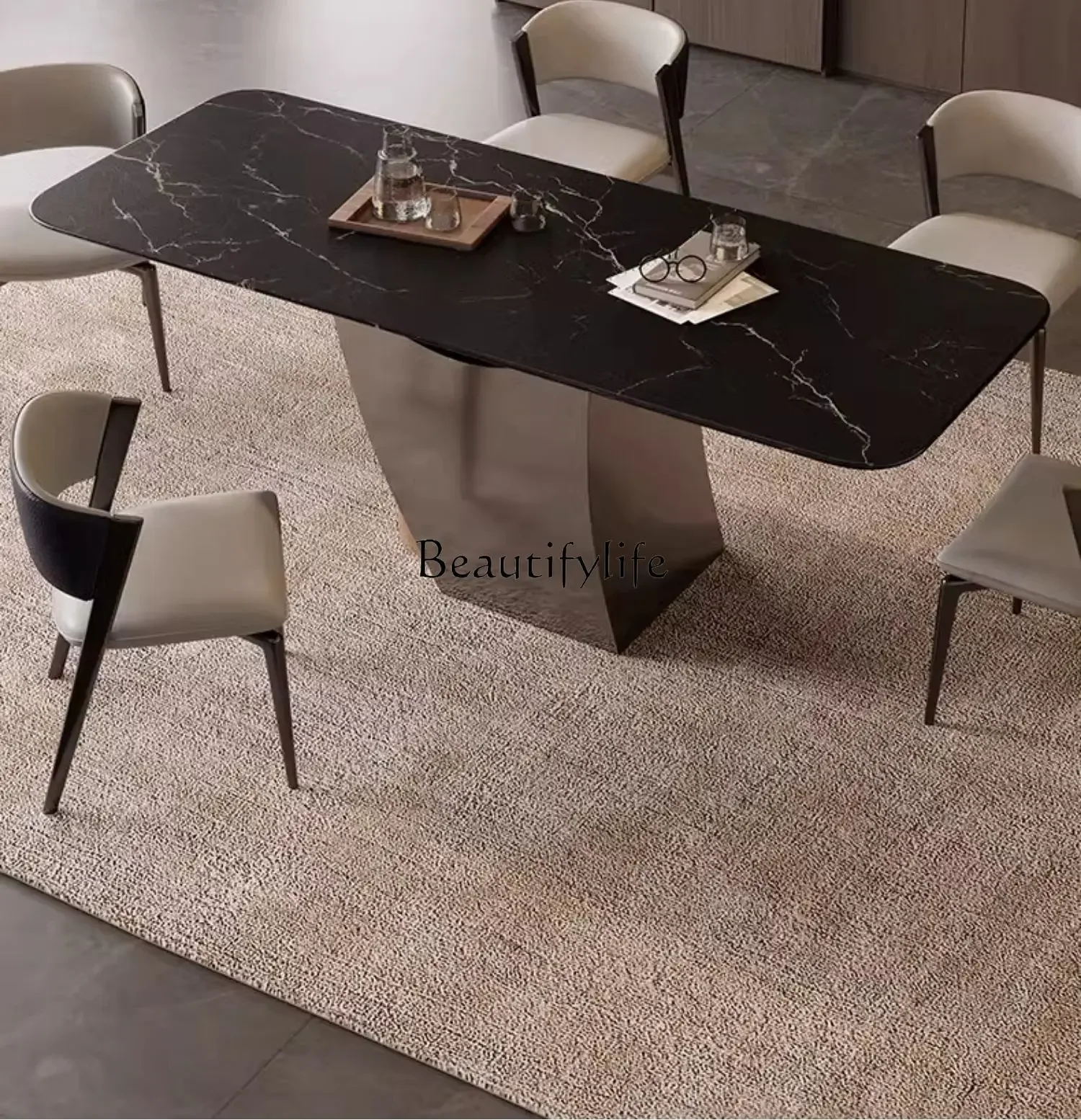 

FG11Light Luxury Full Support Stone Plate Dining Tables and Chairs Set Rectangular Simple Home