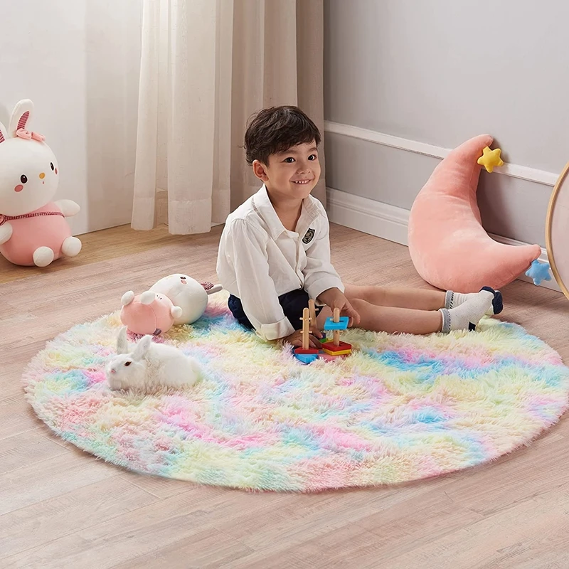 Inyahome Soft Round Area Rug for Bedroom Modern Fluffy Circle Rug for Kids Girls Baby Room Indoor Plush Circular Nursery Rugs