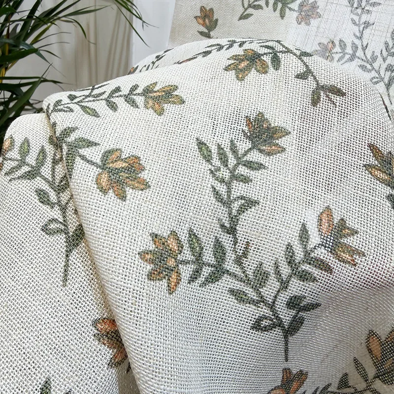 American Country-style Sheer Custom Size Featuring Small Floral Print on Thickened Linen-blend Fabric Curtains for Bedroom Decor