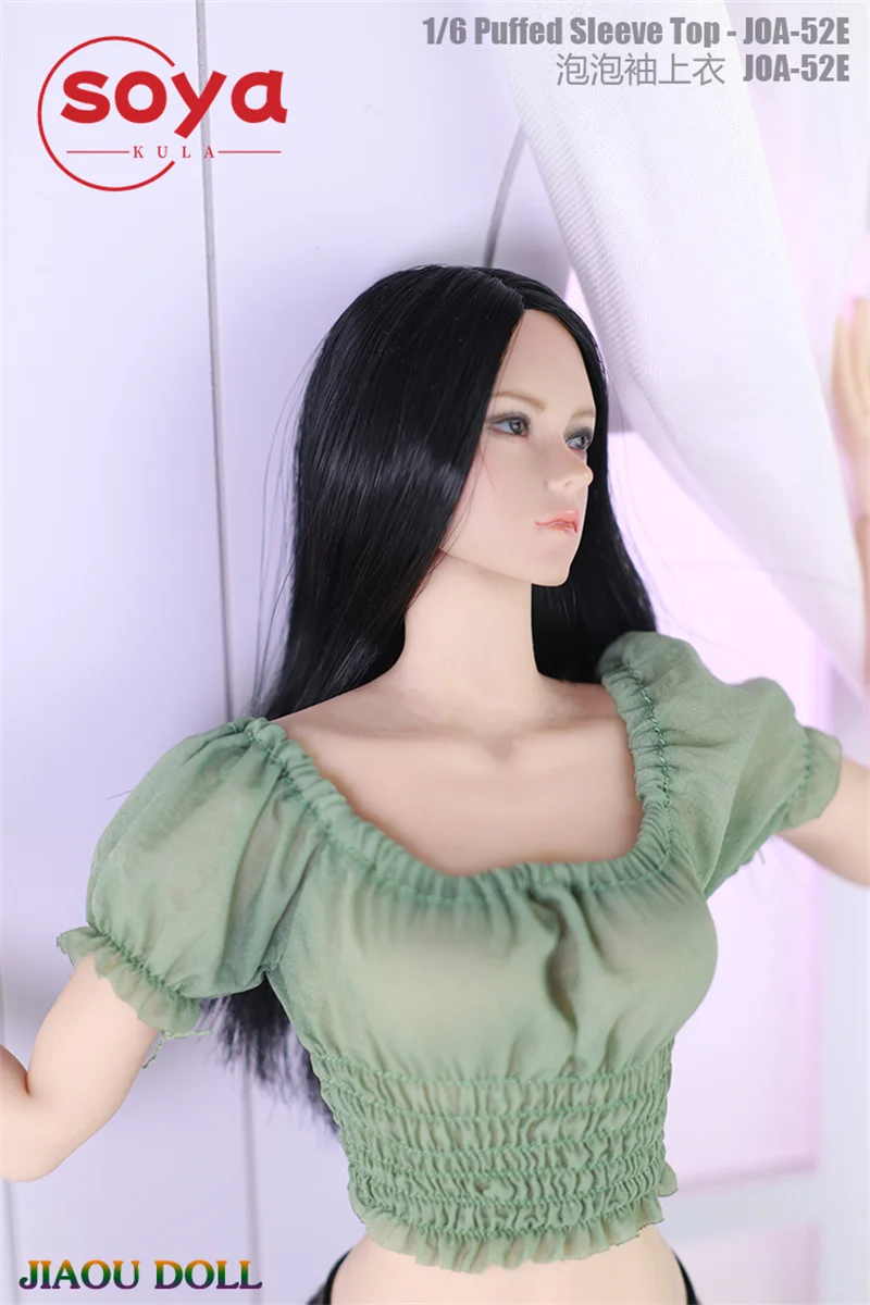 JOA-52 1/6 Skala Puff Sleeve Plissee Top Kurze T-shirt Kleidung Modell Fit 12'' PH TBL Weibliche Soldat Action figur Körper Puppen